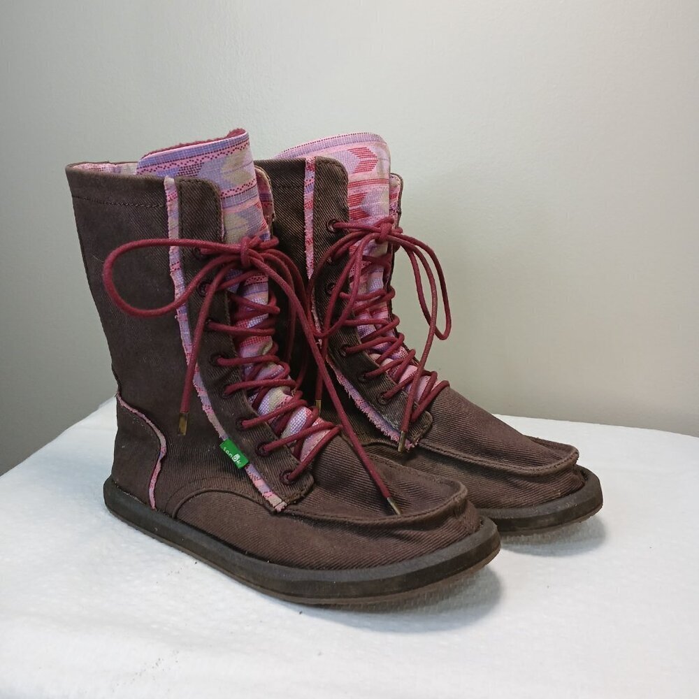SANUK SIDEWALK SURFER STEVIE BOOTS, CANVAS BROWN WOMENS SIZE 6